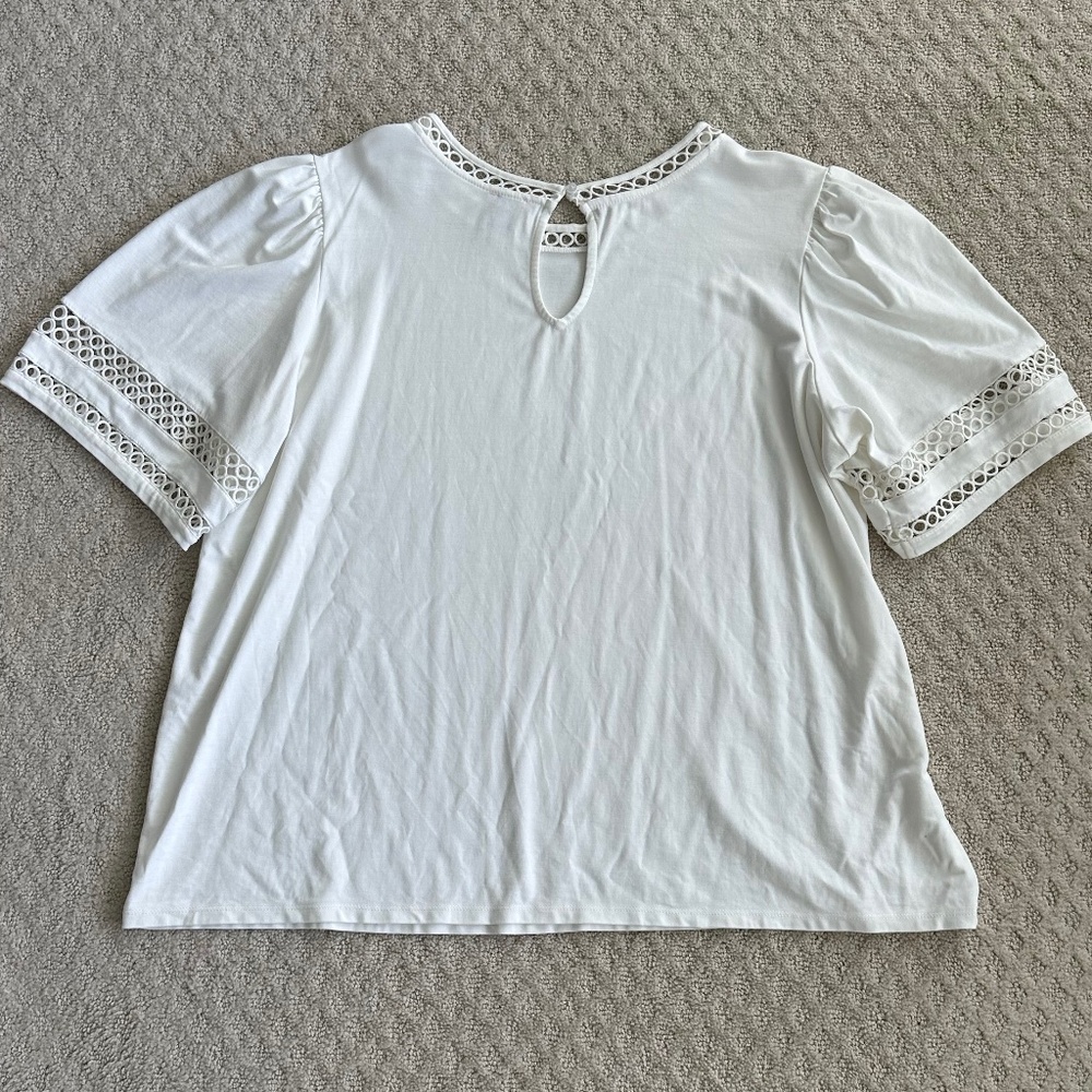 Anne Klein Harmony Knit Lace Trim Elbow Sleeve T-Shirt White Size 2X Casual - Picture 8 of 13